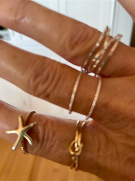 Simons Jewelry - SET OF 4 RINGS Gold Starfish and Knot Stackable Rings & 2 Double Silver Rings